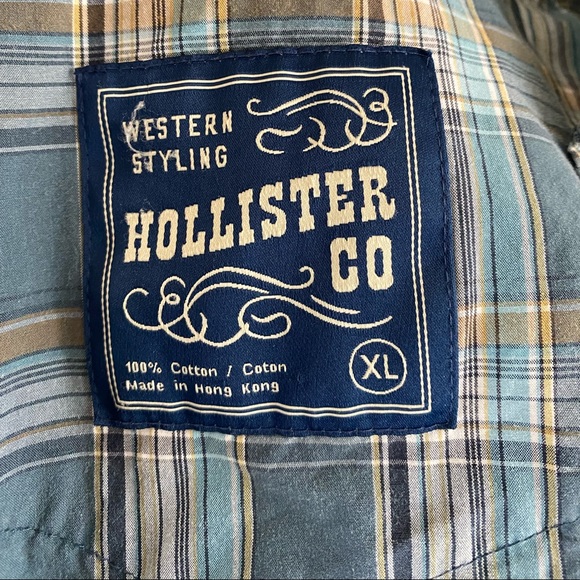 PLAID PEARL SNAP BUTTON DOWN SHORT SLEEVE HOLLISTER CO WESTERN STYLING MENS XL - Picture 2 of 6
